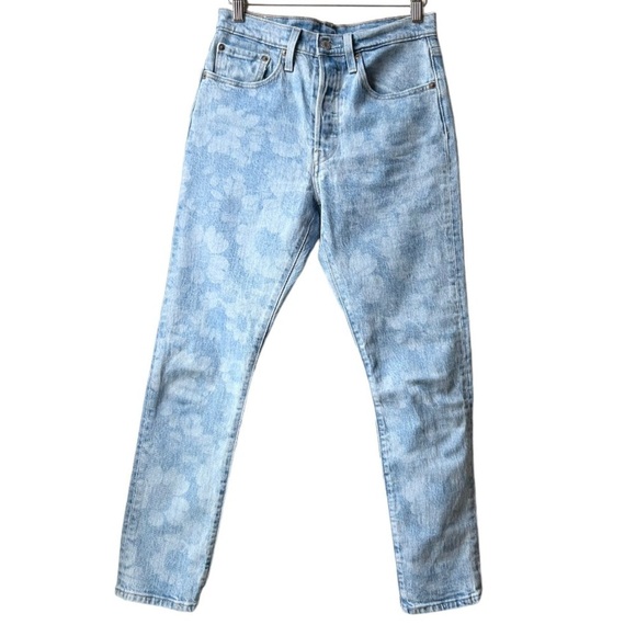 Levi’s Light Blue Wash Tango Hazy Daisy Floral Print 501 Skinny Jeans 26x28 - Picture 3 of 15